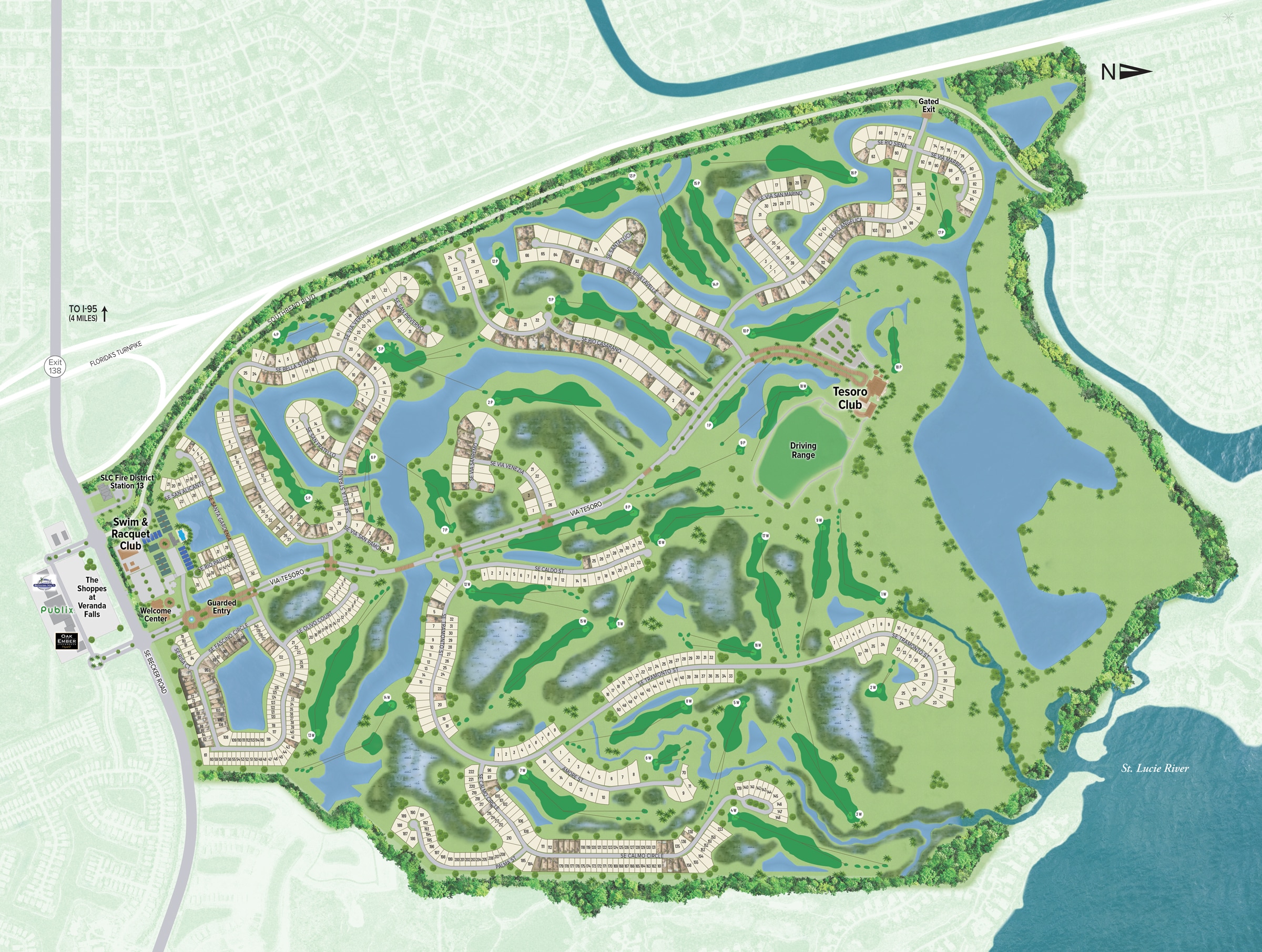 Site Map for Tesoro Club custom home community in Port St. Lucie