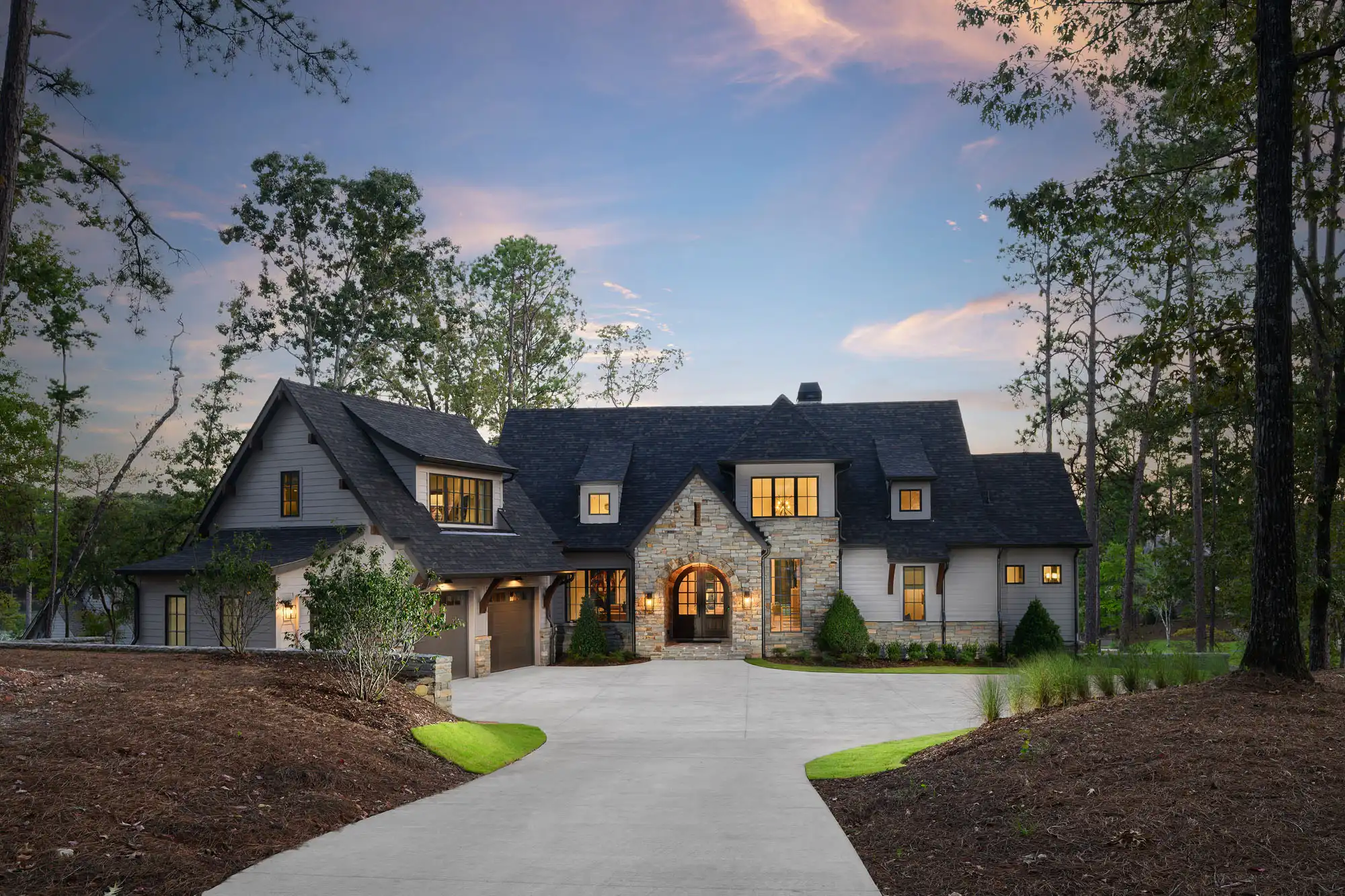 Custom Wynhurst Model - Elevation at Dusk